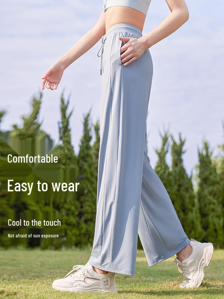 Plus Size Women's Sun Protection Nylon Draping Pants - Spring/Summer Casual Straight-Leg Slimming Wide-Leg Ice Silk.