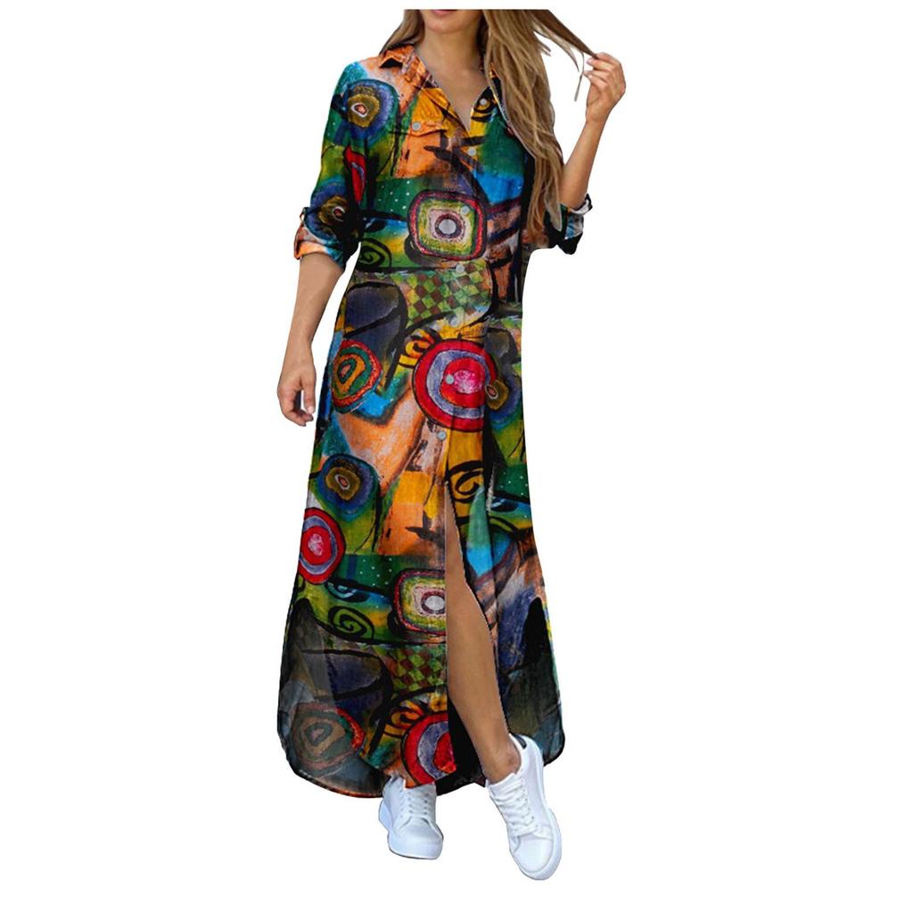 Chemise longue décontractée ample pour femme à manches longues à manches longues robe chemise de couleur