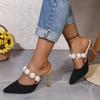 Heeled Pointed Toe Women's Slippers and Ladies Sandals Slides Shoes 2025 Trend Comfortable Elegan Original Designer Luxury Vip
