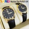 Popular couple's watches for men and women. Classic black leather strap, waterproof, luxury, perfect for weddings, anniversaries, or any special occas