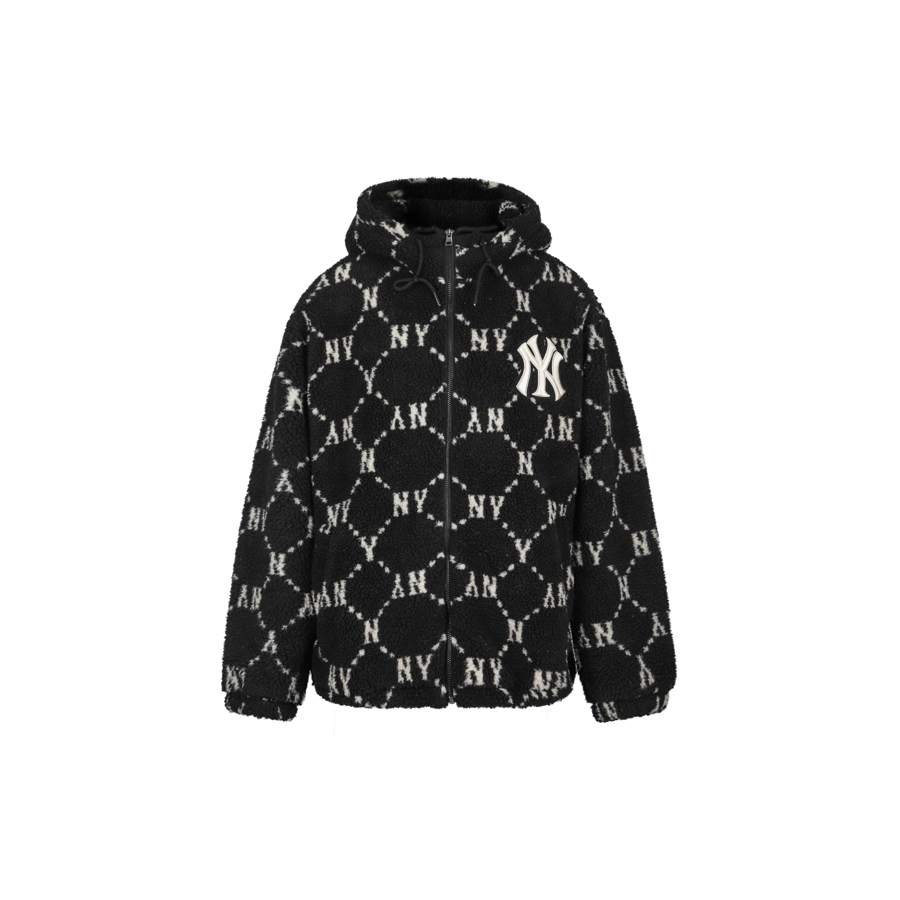 MLB Old Flower Velvet Jackets Unisex Black Hooded Thickened And Fleece Lined 3AJPF1316-50BKS XS