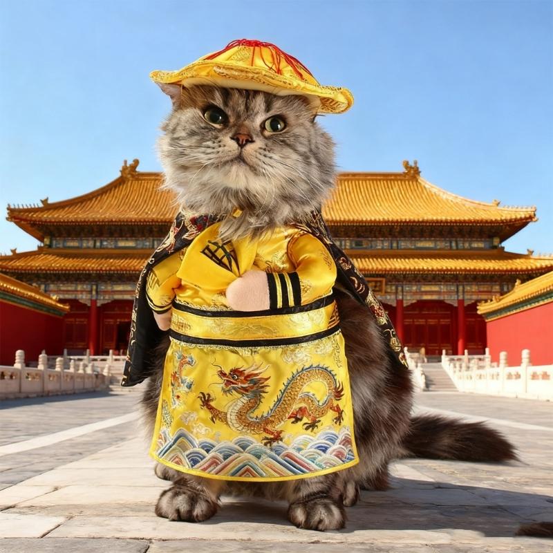 Chinese Emperors Princesses Cats Costume Funny Pet Clothing Traditional Soft Breathable Polyester Fabric