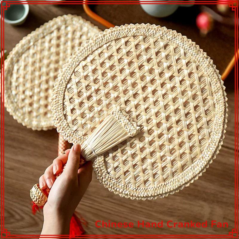 Éventail Chinois à Manivelle Tissé à la Main Paille Paille de Blé Éventail Style Rural Décoration DIY Traditionnelle Mariage Cadeau Palmier
