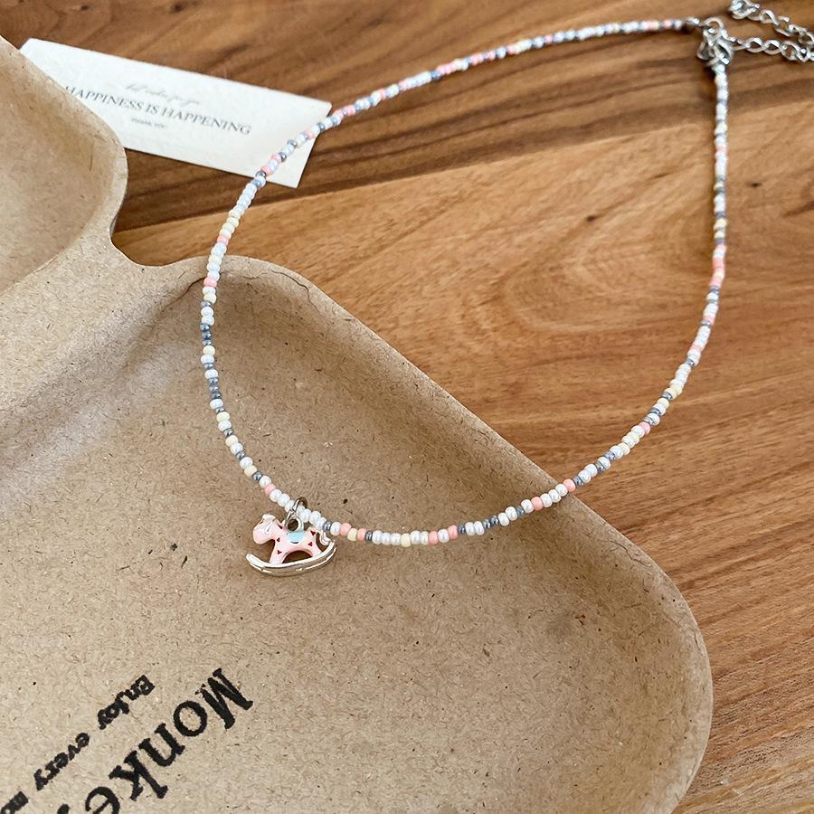 French simple zircon natal year pony pendant necklace accessories women's sweater chain necklace