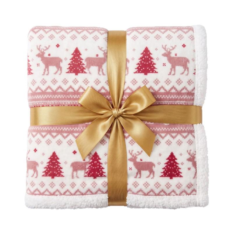 Christmas Flannel Sherpa Blanket Double Layer Thick Warm Throw Couch Napping Holiday Gift