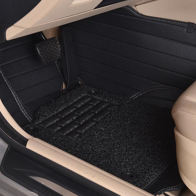 Custom Leather Striped Double-Layer Car Floor Mats with Full Surround Protection