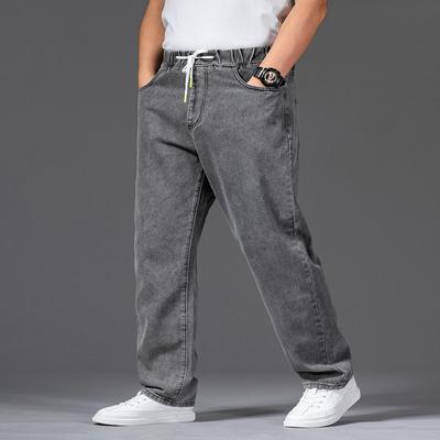 Fashion Men's Large Size Jeans Straight Loose Trousers Wide Leg Elasticated Plus Size Jeans