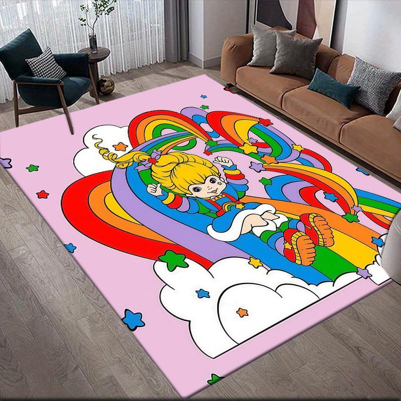 Rainbow Brite2 Flannel Pattern Square Carpet,Area Rug,Carpet Rug for Living Room Bedroom Sofa Playroom Decor,Non-slip Floor Mat