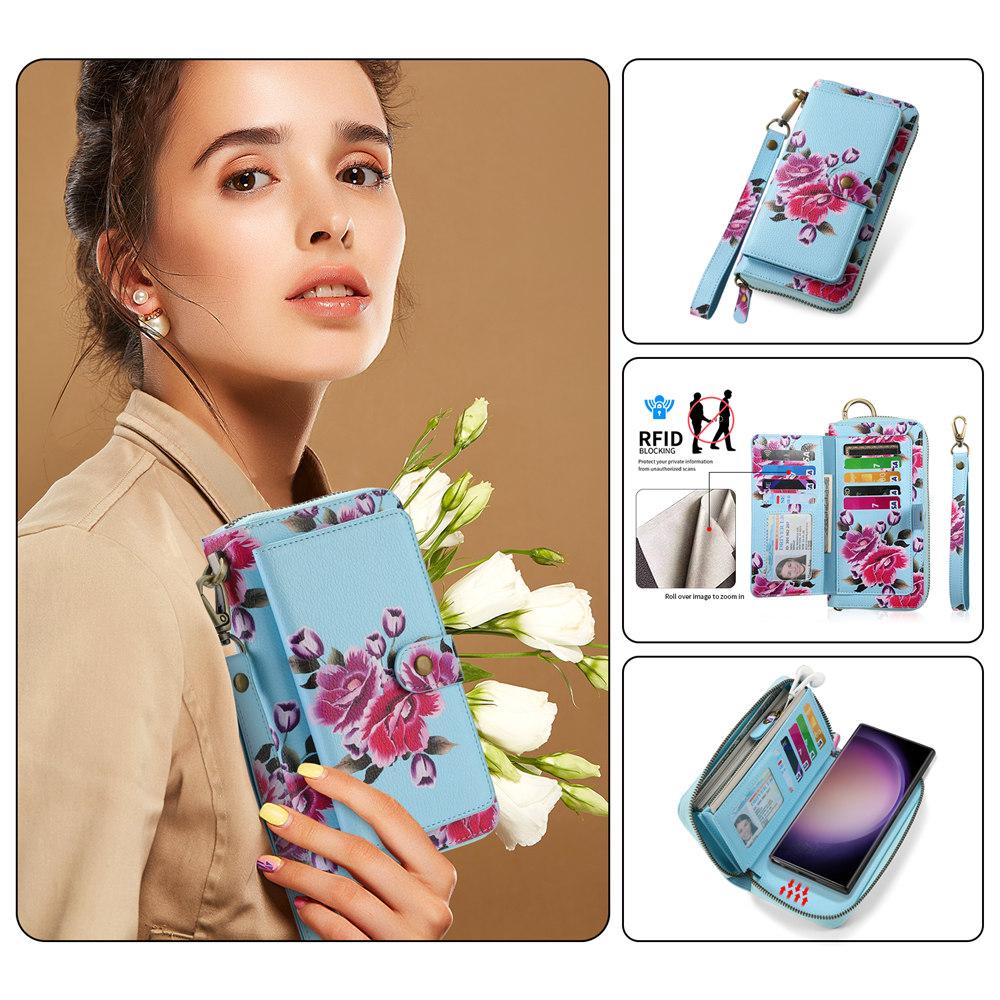 Flower Wristband Detachable Wallet Cards Holder Case for Samsung Galaxy S25 S24 S23 Ultra S22 Plus Note 20 Magnetic Cover