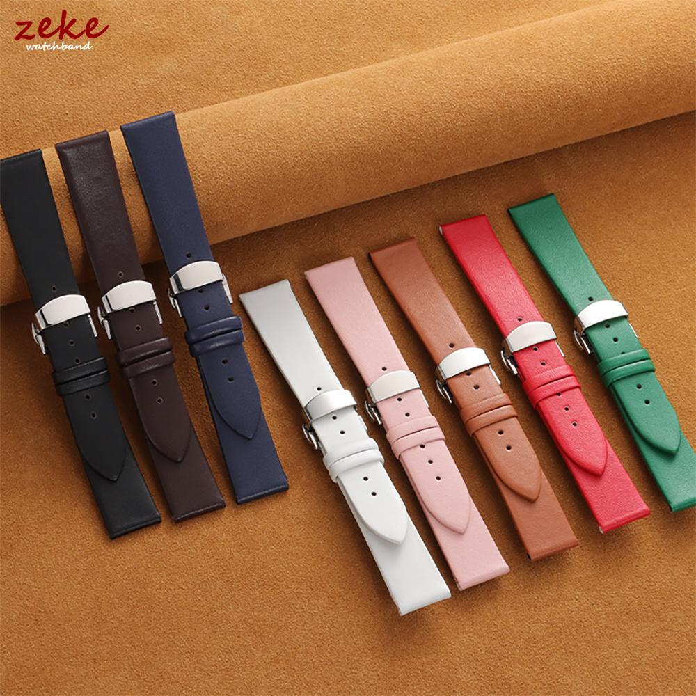 Ultra-Thin Genuine Leather Watch Band 12/14/16/17/18/19/20/21/22mm Soft Cowhide Strap Butterfly Buckle for Man Women Watchband