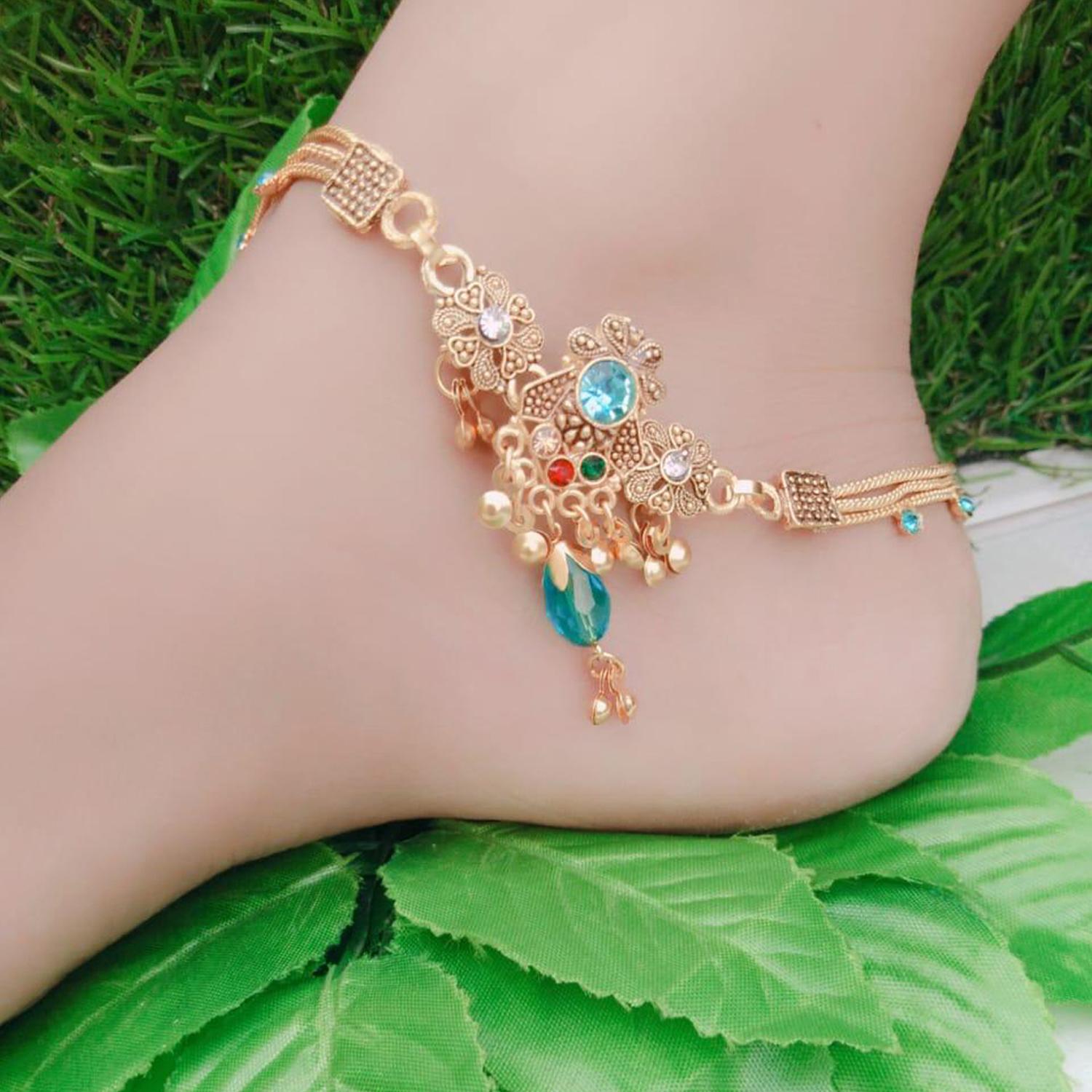 

Стильные латунные ножные браслеты Laksh Blue Gold