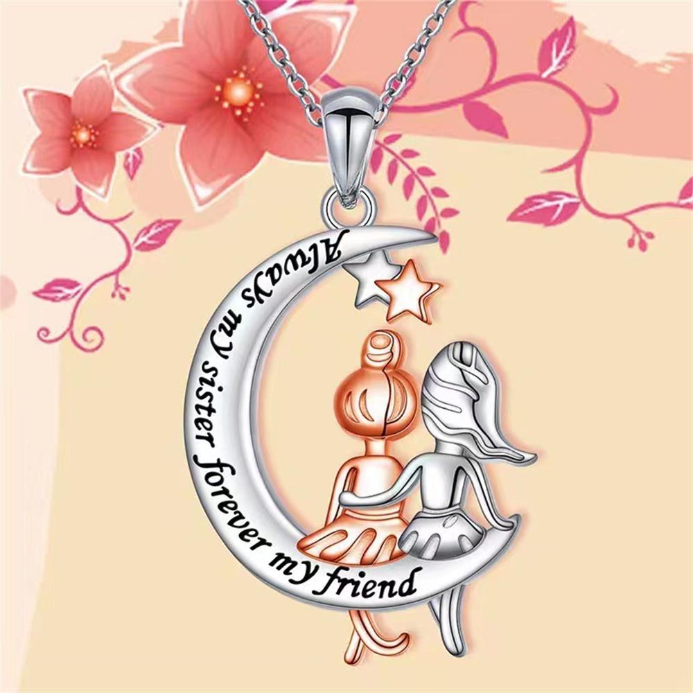 Fashion Girls On the Moon Pendant Necklace for Sisters Women Exquisite Moon Star Girls Clavicle Chain Gifts for Bestfriend Girl