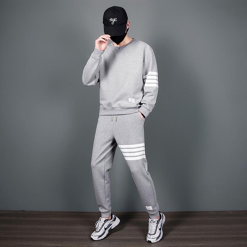 Men's Four-Bar Sports Suit: Sweatshirt & Sweatpants Set, Long Sleeve, Casual Youth Attire