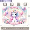 2D Pastel Unicorn Birthday Backdrop, Customizable Kids Party Background