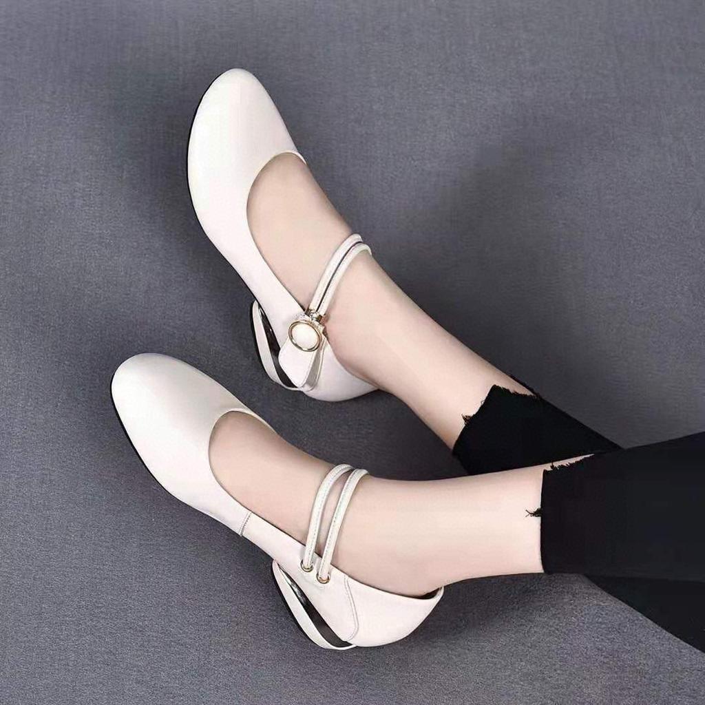 Single Shoes Women's Spring New Candy Color Comfortable Flats Round Head Buckle Doll Shoes Cowhide Women's Shoes