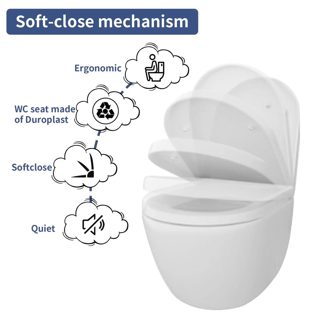 Bidet Toilet Seat Lid Quiet-Close Heavy Duty Slow Close Bowl Seats Quick Release Easy Cleaning Removable Cover Pad O/U-shape