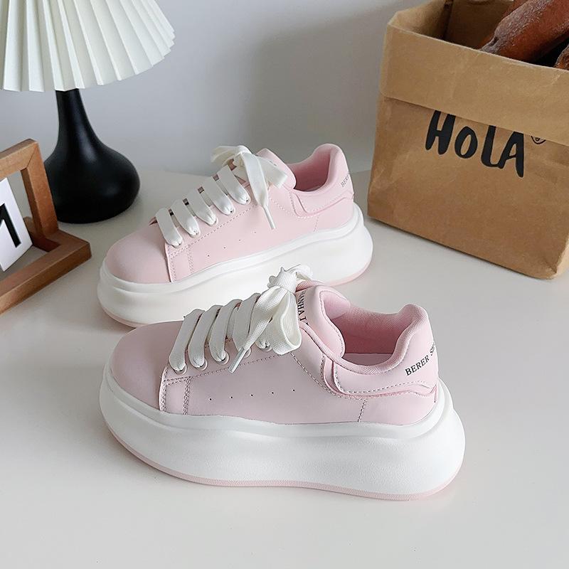 Women's Platform White Shoes 2025 Spring Autumn Height Increase Student Board Shoes Comfortable Fashion Cross Tied Casual Shoes