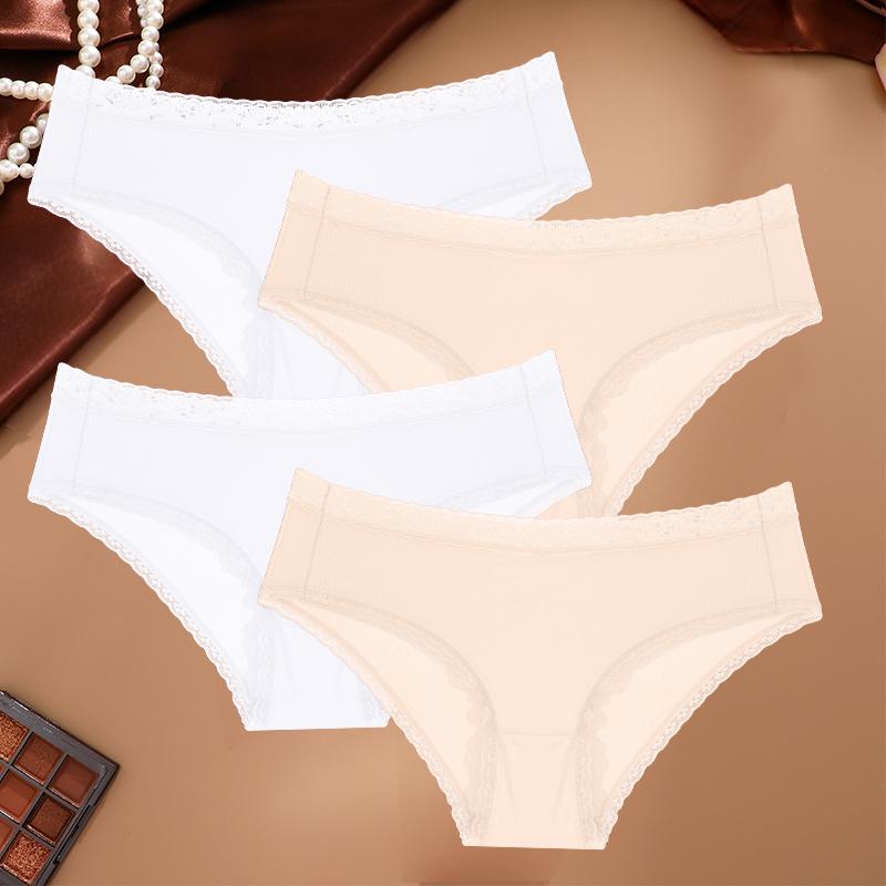 

4 шт. Женское нижнее белье Ice Silk с кружевными краями, бесшовные трусики с низкой талией, сексуальные трусики 4 цвета, облегающие удобные трусики XL&Set