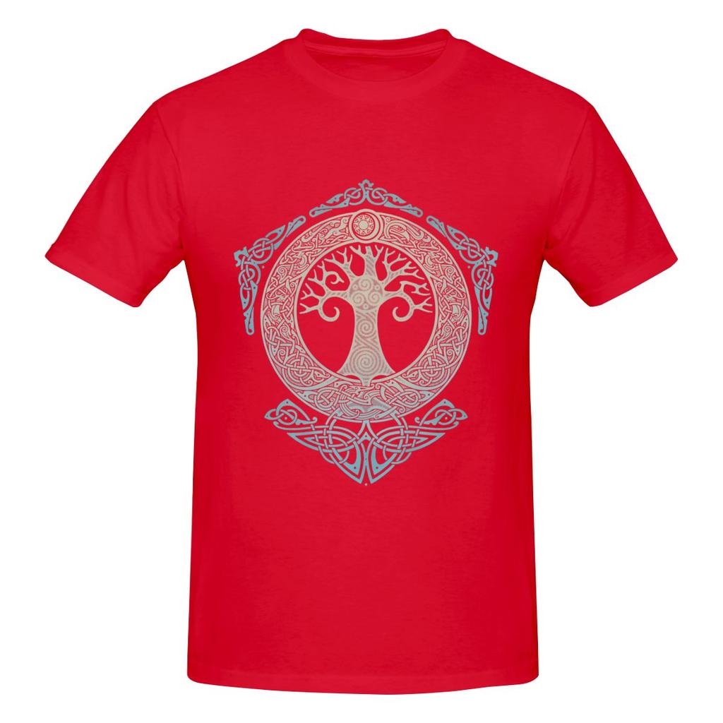 Yggdrasil Tree Of Life American Retro Tshirt Casual Girlish Feeling Solid Color Short Sleeve