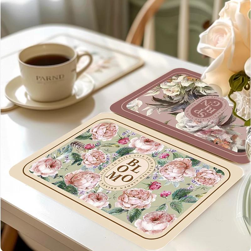 Elegant American Style Floral PU Leather Placemats Heat-Resistant Waterproof Durable Table Mats Dining Room Kitchen