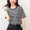 Temperment Jacquard Texture Women's Short Sleeved All Match T-shirt Summer Versatile Thin Round Neck Street Casual Tops