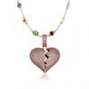 Heart Shaped Broken Pendant Couple Necklace Hip Hop Full Zircon Gold Colorful Two Tone Jewelry