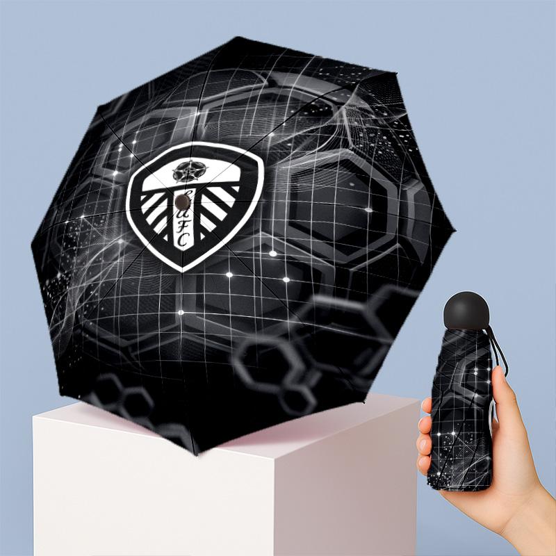Leeds United Calcio Modello Stampato Mini 5 Pieghe 8 Stecche Compatto Ombrello Antivento Impermeabile Leggero Portatile Pieghevole