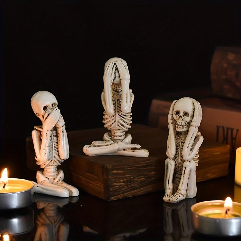 3pcs Resin Skeleton Statue Set - Spooky Home & Wall Decor,Perfect for Halloween with 'Don't Listen,Don't Look, Don't Talk' Motif