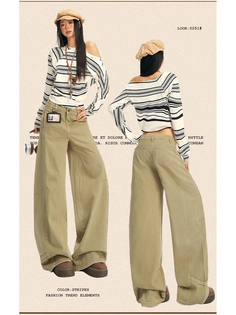 2025 Khaki Loose Straight-Leg Workwear Jeans - New American Design