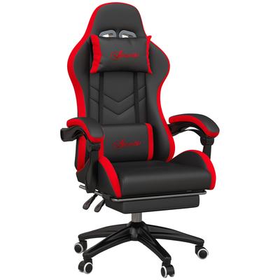 Synthetic Leather Gaming Chair Reclinable 135 Degrees Headrest and Footrest 65x65x121-129 Cm Black and Red
