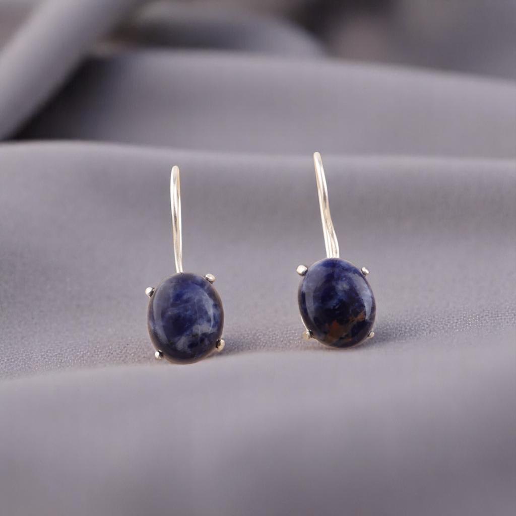 Natural Sodalite Gemstone 925 Sterling Silver Jewelry Handcrafted Earrings 1.05" EE-173-30