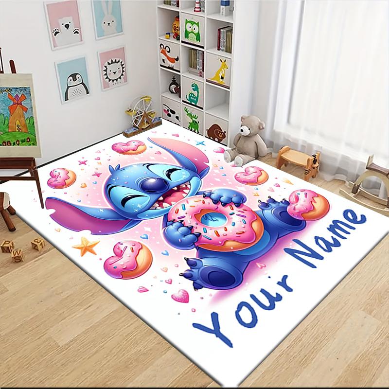 Custom Name Stitch's Sweet Delight Carpet Rug Customizable Soft Washable Anti-Slip Home Living Room Sofa Mats Personalized Rug. 0909366