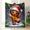 Gingerbread Man with Santa Hat Design Patterned Flannel Blanket Perfect for the Bedroom Living Room, Sofa, or a Little Nap