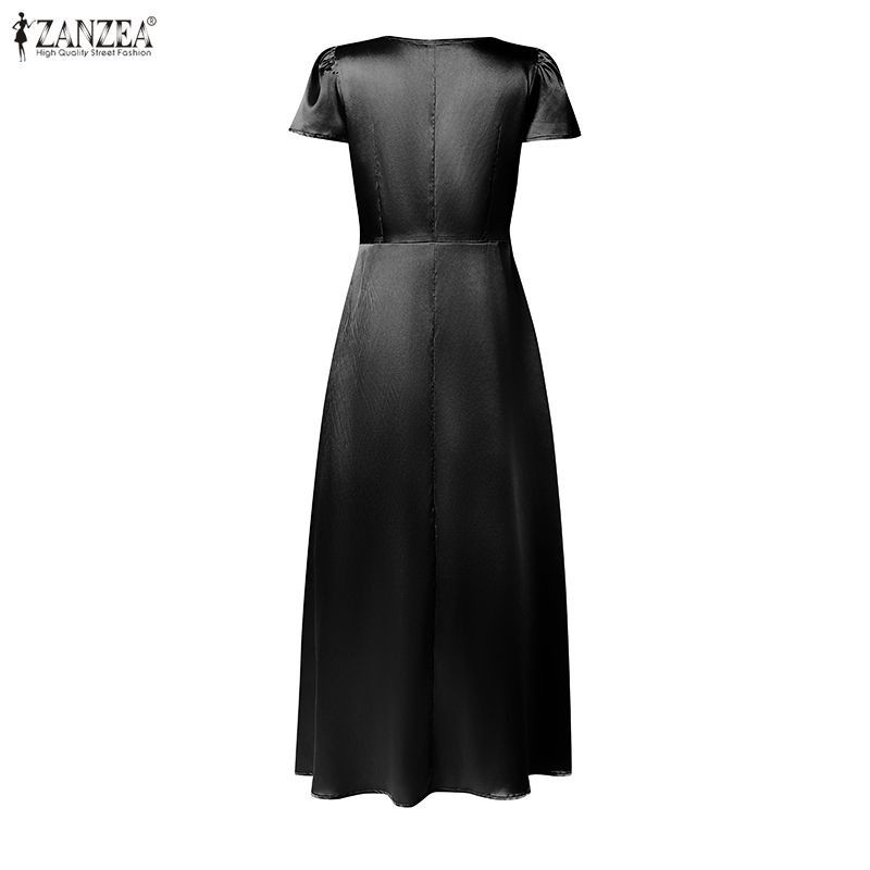 ZANZEA Women Elegant Square Collar Casual Short Sleeve Long Dress