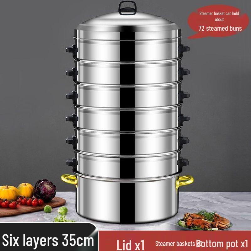 Large Capacity Multi-layer Stainless Steel Steamer Pot for Fish, Buns, and Soup