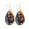 Hooded Halloween Themed Jacket Skull Pattern Droplet Shaped Acrylic Earrings