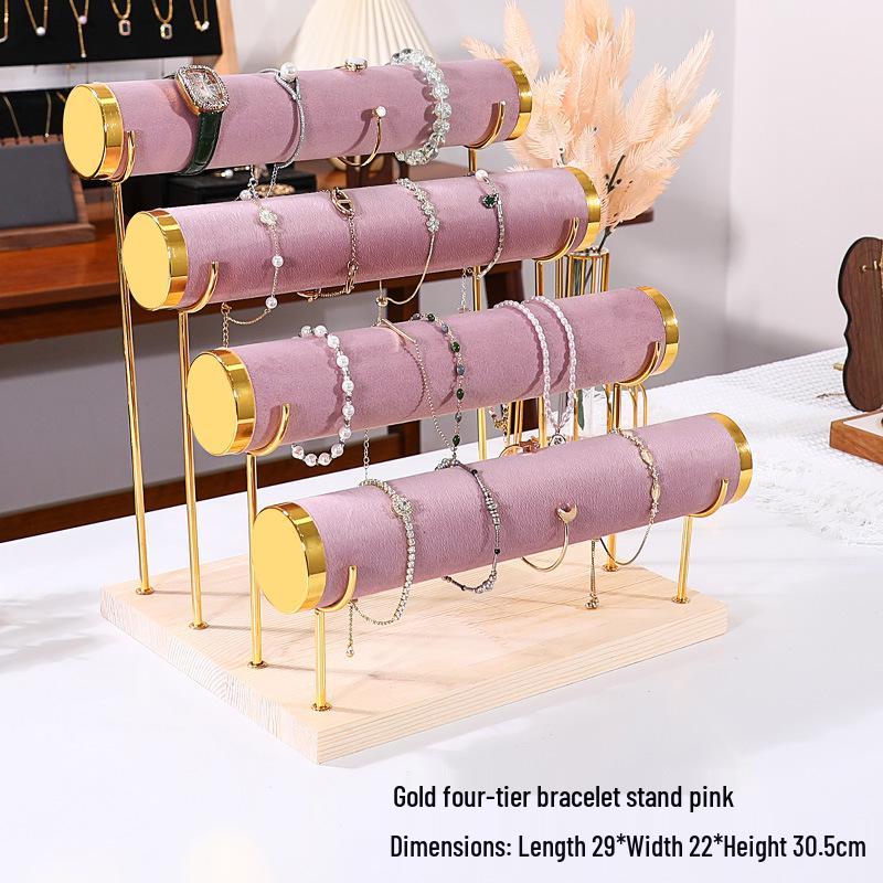 Solid Wood Suede Jewelry Rack and Bracelet Display Stand