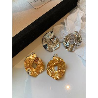 Accessible Luxury Exaggerated Asymmetrical Metal Texture Female Earrings