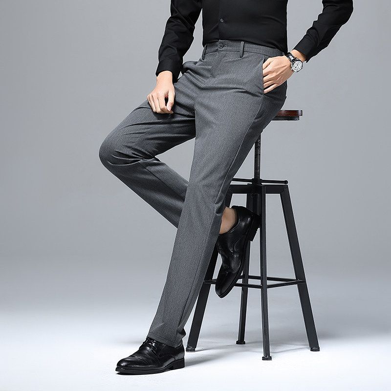 Men's Casual Pants Made of Lyocell, Spring and Autumn Business Slim-Fit Drape Straight-Leg Trousers Trendy 72084
