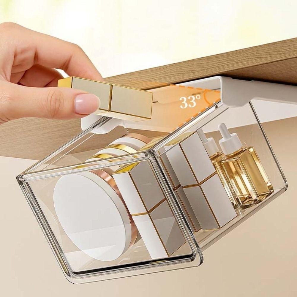 Transparent Under Desk Drawer Organizer Plastic Makeup Storage Container Qtip Holder Office