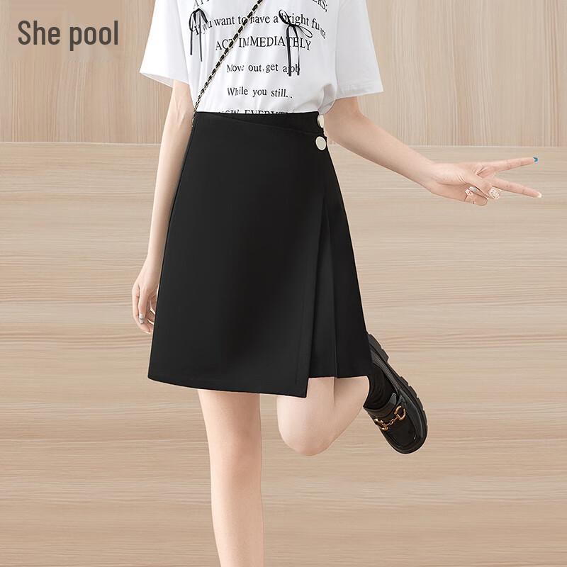 High-Waist Asymmetrical Pleated A-Line Mini Skirt M