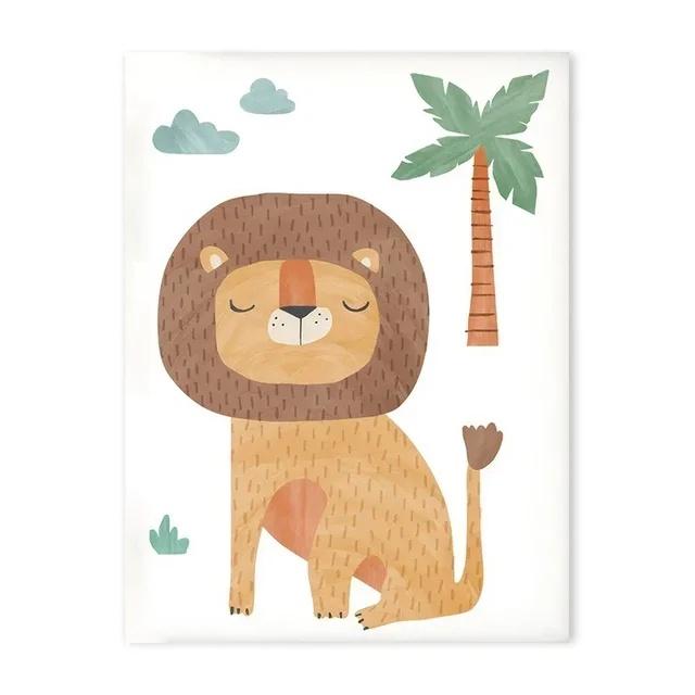 Cartoon Animals Posters and Prints Nordic Children's Room Decoration Animal Lion Elephant Canvas Painting Baby Nursery Wall Art