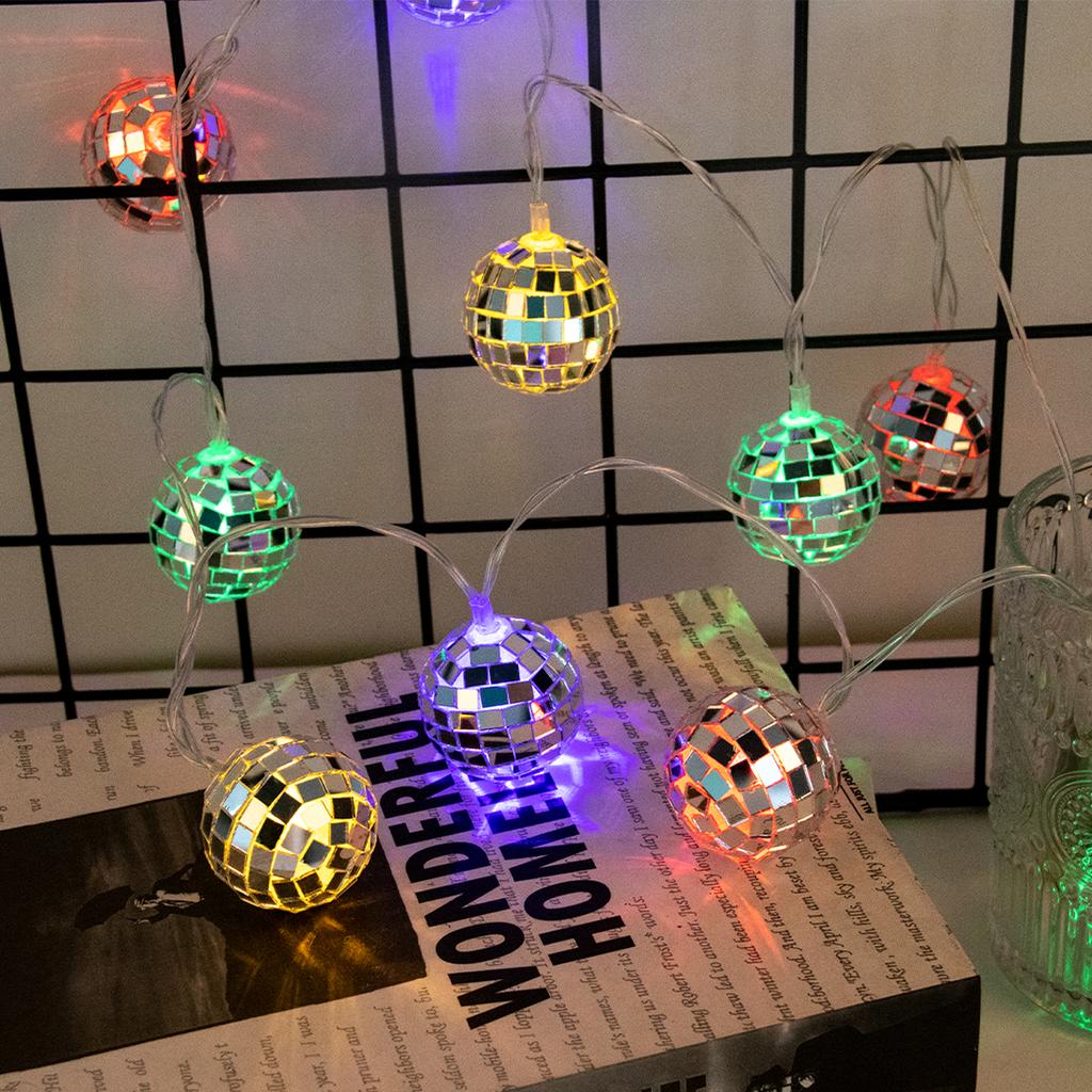 1.5m LED Mirror Ball String Lights Fairy Light Garland Battery Powered for Wedding Birthday DJ bar 70s Disco dance Party Decor