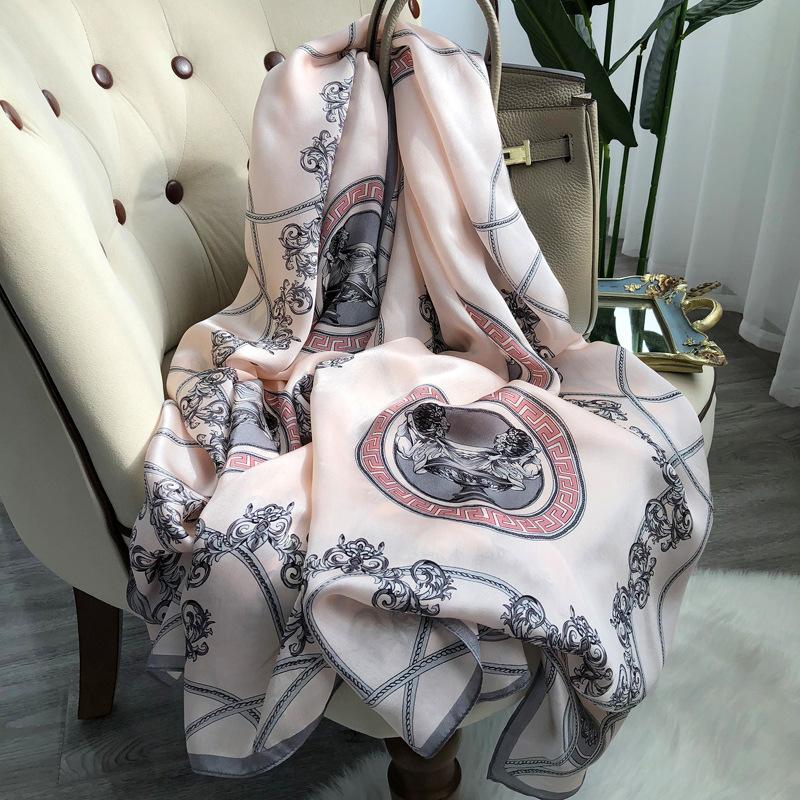 Silk Scarf Women'S Versatile Light Luxury Calla Lily Long Mulberry Silk Scarf Anti-Sun Shawl