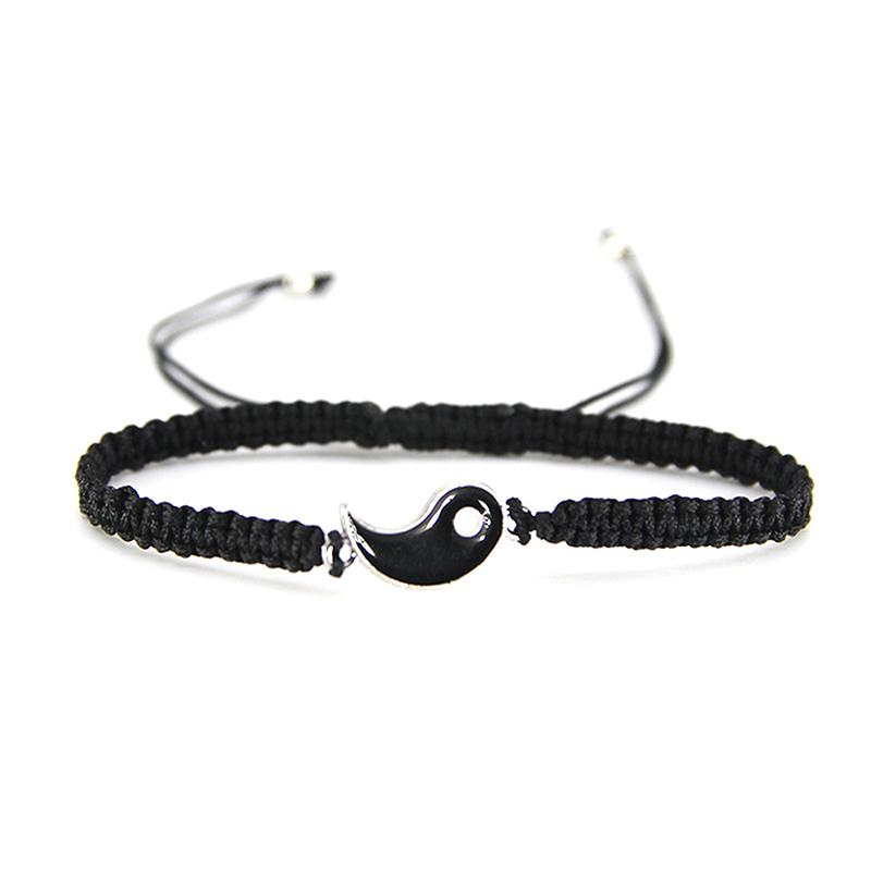 1Pcs Simple Tai Chi Bagua Black And White Yin And Yang Rope Braided Telescopic Adjustment Bracelet For Men And Women Coupl