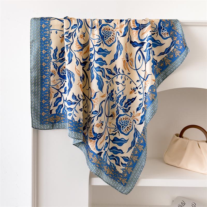 Luxury Flower 70cm Small Square Imitation Silk Scarf Spring Summer Printed Designer Hair Tie Band Accessories Scarves Wrap