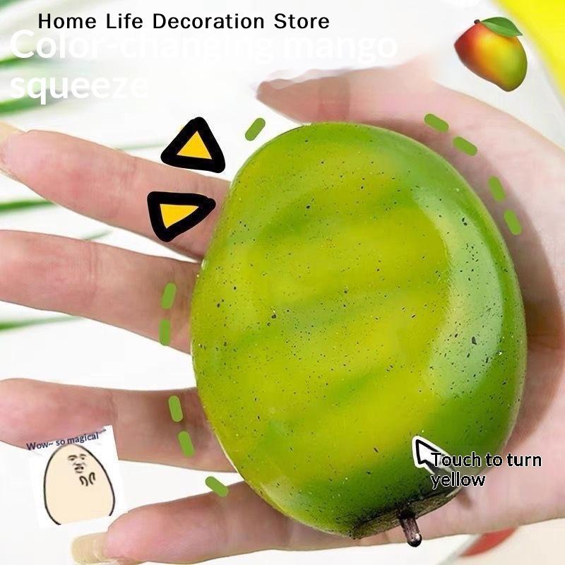 H1Pcs Colorchanging Mango Squeeze Ball Mango Stress Ball ASMR Sensory Anti Stress Fidget Toys For Kids & Adults