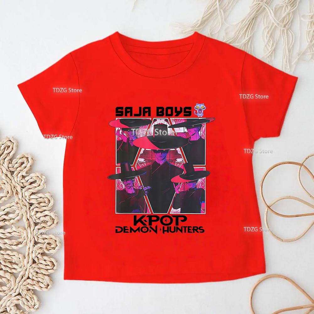 Summer KPop Devil Hunter Print Fashion Casual Children T-shirt Tee Top Movie O-neck Cartoon Saja Boys Girl Casual Kid Clothing