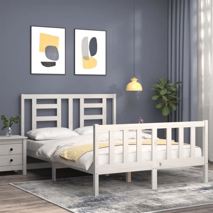 VidaXL Bed Frames with Headboard White Small Double Solid Wood 3192852