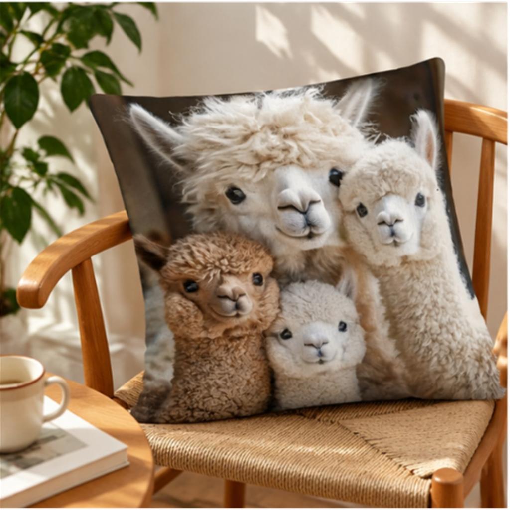 1 Piece Cute Alpaca Pattern Printed Cushion Cover Suitable for Decorating Living Room Sofa Pillow Cover Home Cushion Cover